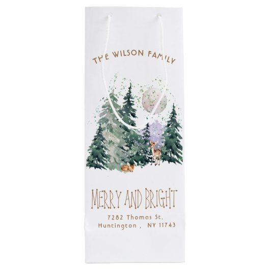 Waterverf Bos Kerst Wijn Cadeautas (Achterkant)