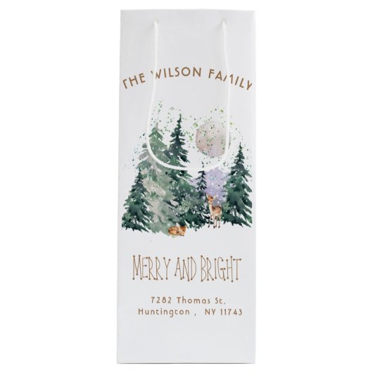 Waterverf Bos Kerst Wijn Cadeautas (Voorkant)