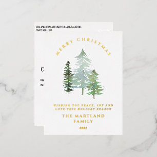 Waterverf-bos kerstfeestdag folie feestdagen briefkaart