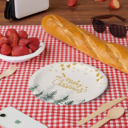 Waterverf-bos kerstfeestdag papieren bordje (Picknick)