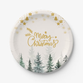 Waterverf-bos kerstfeestdag papieren bordje