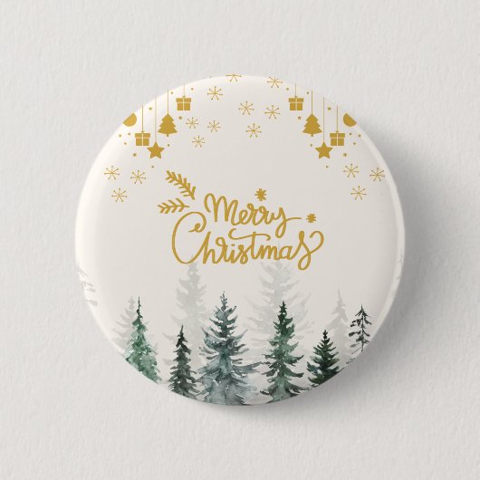Waterverf-bos kerstfeestdag ronde button 5,7 cm (Voorkant)