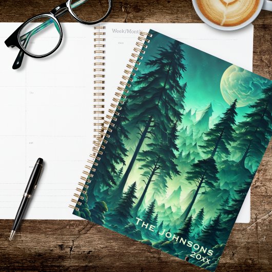 Waterverf bos met volle maan planner