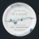 Waterverf bos minimal blauw kerstfeest papieren bordje<br><div class="desc">Waterverf bos minimal gepersonaliseerde kerst partij papier bord. Elegant winter blauw en wit ontwerp. Onderdeel van een modern,  minimaal vakantie collectie.</div>