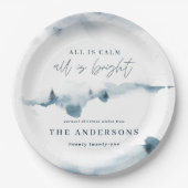 Waterverf bos minimal blauw kerstfeest papieren bordje (Voorkant)