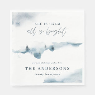 Waterverf bos minimal blauw kerstfeest servet