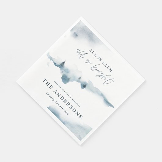 Waterverf bos minimal blauw kerstfeest servet (Hoek)