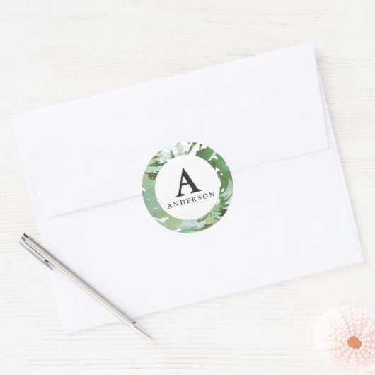 Waterverf bos monogram initiaal sticker (Envelop)