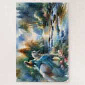 Waterverf Bos Rivier Amazone Droomlandschap Legpuzzel (Verticaal)