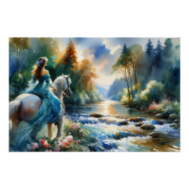 Waterverf Bos Rivier Amazone Droomlandschap Perfect Poster