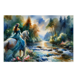 Waterverf Bos Rivier Amazone Droomlandschap Perfect Poster