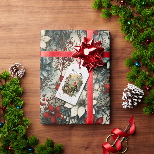  waterverf bos rode mus kerst cadeaulabel