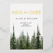 Waterverf bos rustieke dennenbomen opslaan de datu folie uitnodiging (Voorkant)