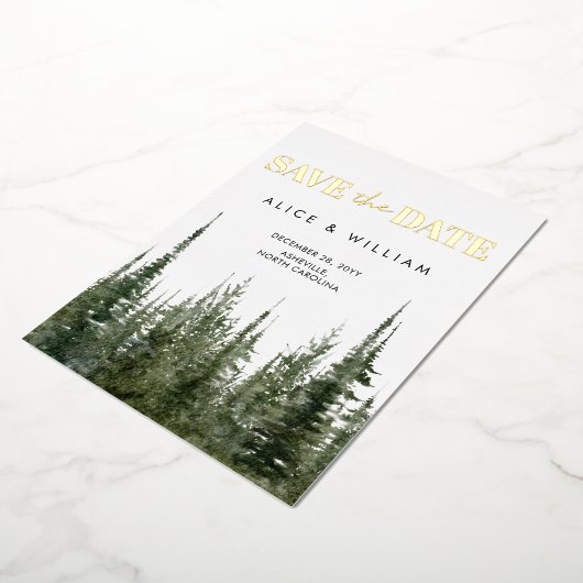 Waterverf bos rustieke dennenbomen opslaan de datu folie uitnodiging (Gedraaid)
