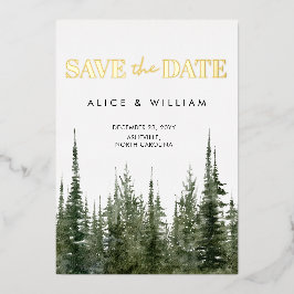 Waterverf Bos Rustieke Dennenbomen Save The Date Folie Uitnodiging