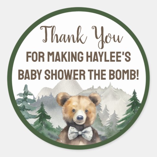 Waterverf bos, Teddybeer, Baby shower gunst Ronde Sticker (Voorkant)