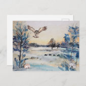 Waterverf Bos Uil Konijn Winterlandschap Briefkaart (Voorkant / Achterkant)