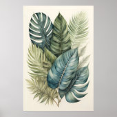 Waterverf bos van tropische Monstera palmbladeren Poster (Voorkant)