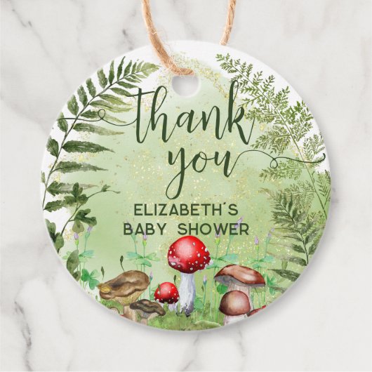 Waterverf Bos Varen Paddenstoelen Groen Script Bedankjes Labels (Voorkant)