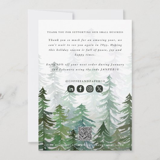 Waterverf bos Vrolijk kerstfeest Feestdagenkaart (Achterkant)