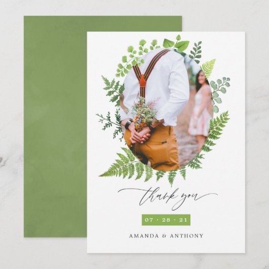 Waterverf Bos Woodland groen bruiloft Bedankkaart (Voorkant / Achterkant)