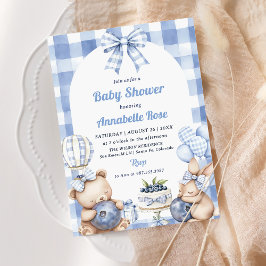 Waterverf Bosbes Gingham 1e Baby Shower Feest Kaart