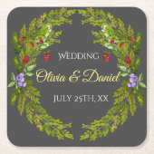 Waterverf bosbessen bruiloft kartonnen onderzetters (Voorkant)