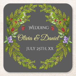 Waterverf bosbessen bruiloft kartonnen onderzetters