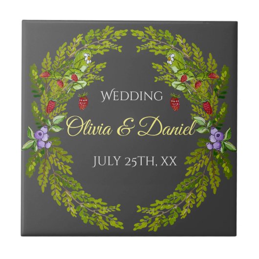 Waterverf bosbessen bruiloft tegeltje (Voorkant)