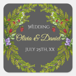 Waterverf bosbessen bruiloft vierkante sticker