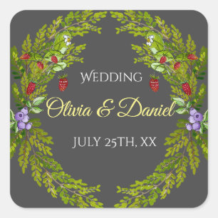 Waterverf bosbessen bruiloft vierkante sticker