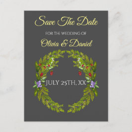 Waterverf bosbessen en champignons bruiloft briefkaart