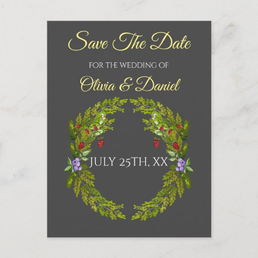 Waterverf bosbessen en champignons bruiloft briefkaart (Voorkant)