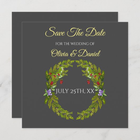 Waterverf bosbessen en champignons bruiloft kaart (Voorkant / Achterkant)