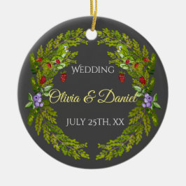 Waterverf bosbessen en champignons bruiloft keramisch ornament