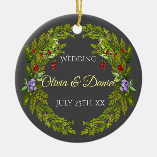 Waterverf bosbessen en champignons bruiloft keramisch ornament (Voorkant)