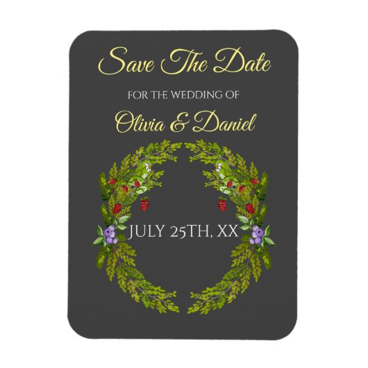 Waterverf bosbessen en champignons bruiloft magneet (Verticaal)