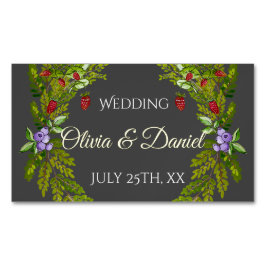 Waterverf bosbessen en champignons bruiloft magnetisch visitekaartje