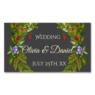 Waterverf bosbessen en champignons bruiloft magnetisch visitekaartje