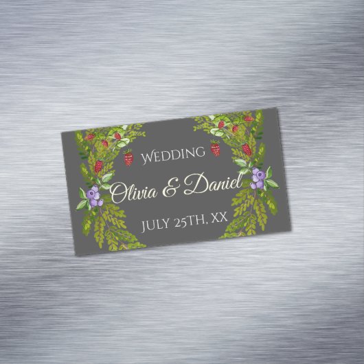 Waterverf bosbessen en champignons bruiloft magnetisch visitekaartje (Voorbeeld)