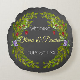 Waterverf bosbessen en champignons bruiloft rond kussen