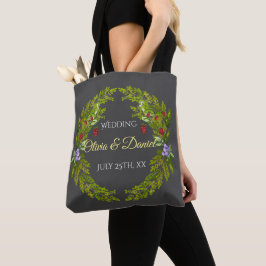 Waterverf bosbessen en champignons bruiloft tote bag