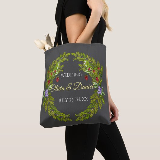 Waterverf bosbessen en champignons bruiloft tote bag (Dichtbij)