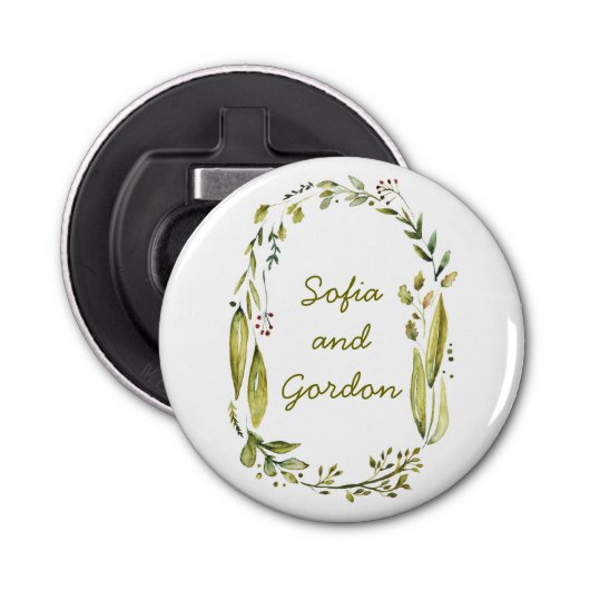 waterverf bosbladeren en takken van bossen button flesopener (Voorkant)