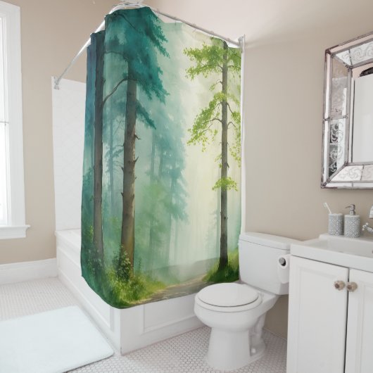 Waterverf Bosbomen Bossen Bosgrond Douchegordijn (In situ)