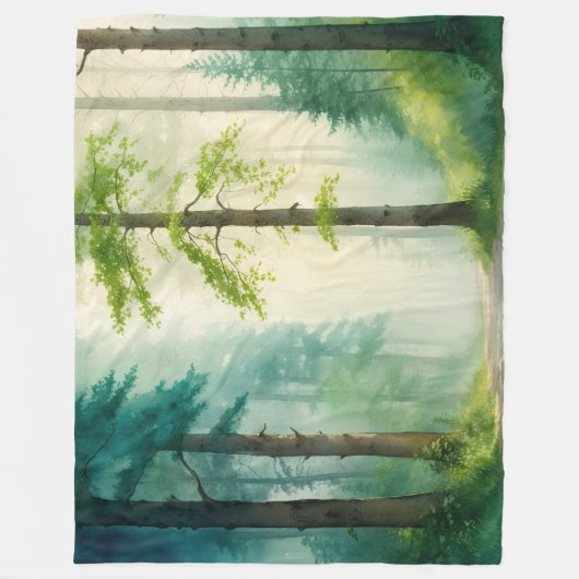 Waterverf Bosbomen Bossen Bosgrond Fleece Deken (Voorkant)