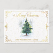 Waterverf Bosbomen met Goud Elegant Lijst Feestdagenkaart (Voorkant)