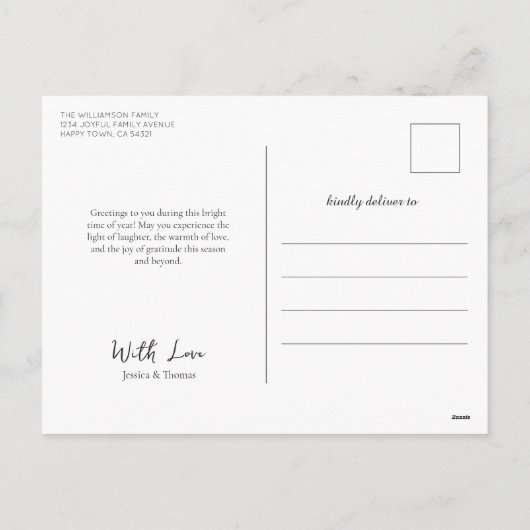 Waterverf Bosbomen met Grijs Elegant Lijst Feestdagenkaart (Achterkant)