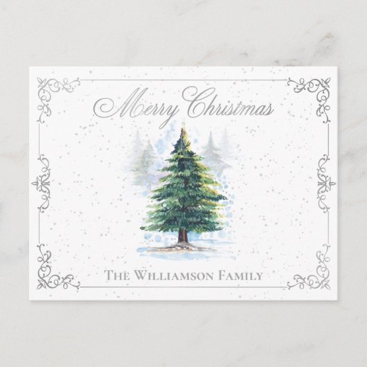 Waterverf Bosbomen met Grijs Elegant Lijst Feestdagenkaart (Voorkant)