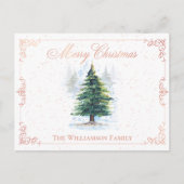 Waterverf Bosbomen met Roze Elegant Lijst Feestdagenkaart (Voorkant)